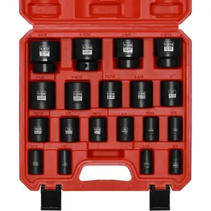 19 count 1/2-Inch Drive Standard Impact Socket Set, SAE, Shallow, 3/8" to 1-1/2", Cr-Mo Alloy Steel, Radius Corner Design, Impact Grade