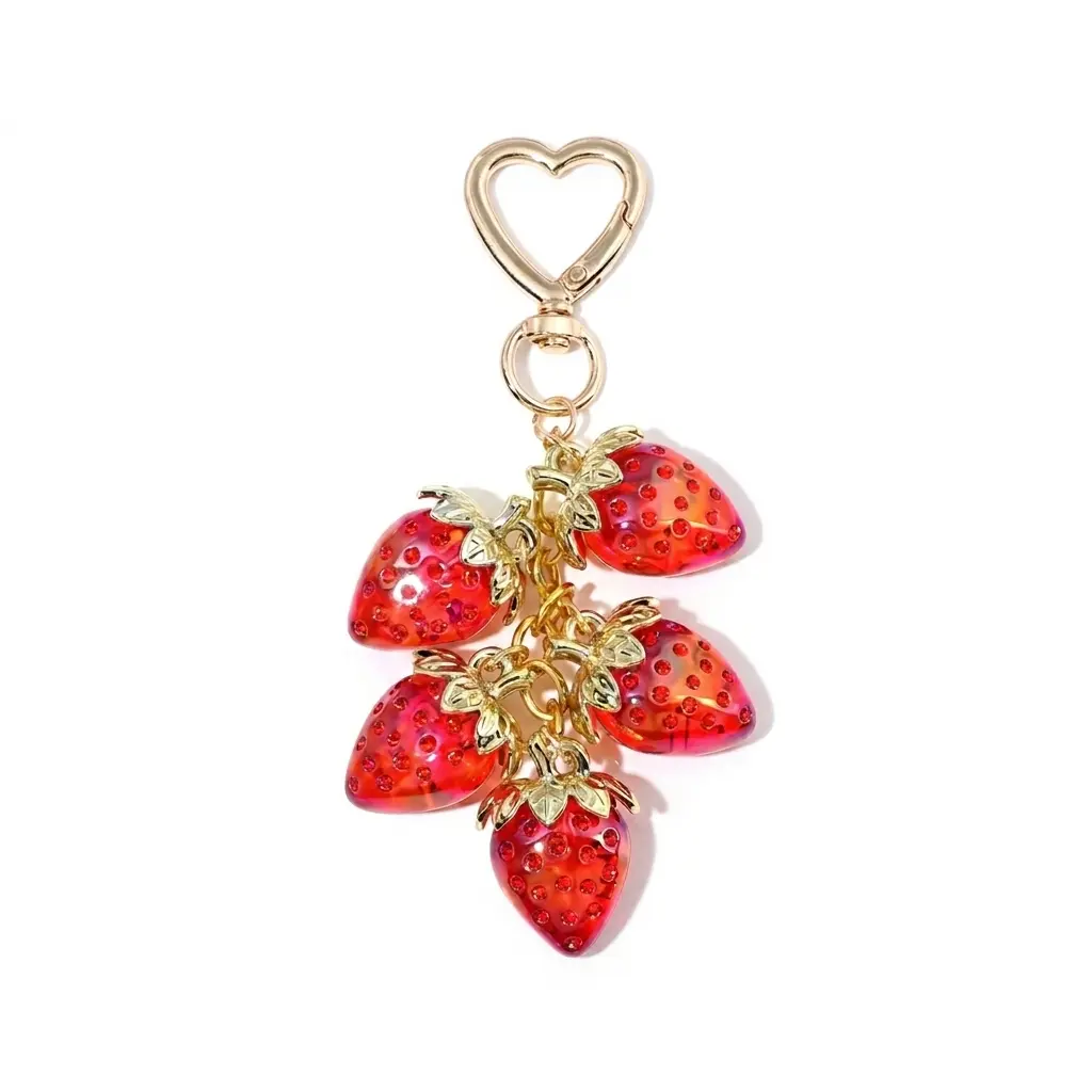 Women's Strawberry Bag Charm Keychain - Colorful Fashion Bright Red Everyday Carry Charms Keychains for Car Keyrings, Handbags, Essentials, Trendy Fruit Design Gift Accessory, Bag Charms