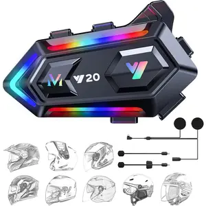 [2025] Motorcycle Helmet Speakers with 16-Types RGB Dazzling Lights High Battery Life Motorcycle Headphones Dual Noise Reduction/Automatic Answer/Call Music Control/Wake up Siri/IPX6