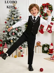 Boys' 3-Piece Formal Vest Set with Vest Trousers and Bowtie, Perfect Gift for Weddings and Graduations, Slim-Fitting Style for Children Ages 3-10（24102）