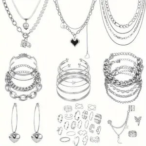 48 set Silvery Jewelry Set, Elegant Faux Pearl Earrings Rings Butterfly Infinity Bracelets,， Fashion Accessories For Ladies Outings Pendant Crystal，christmas gifts for gf