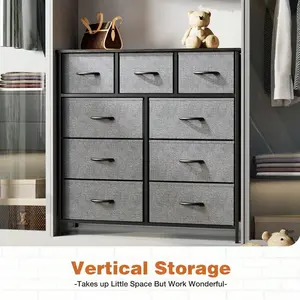 9 Tall Fabric Clothes Cabinet Storage Organizers And Wood Top Surface Table Chest Of Drawers, 9 Drawer Dresser,Grids Grid Cabinet  Fabric Storage Tower For Bedroom, Hallway, Entryway, Closet, Tall Chest Organizer Unit With Fabric Bins, Steel Frame