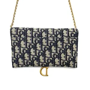 Pre-owned Dior Small Saddle Pouch With Chain in Blue Oblique Jacquard