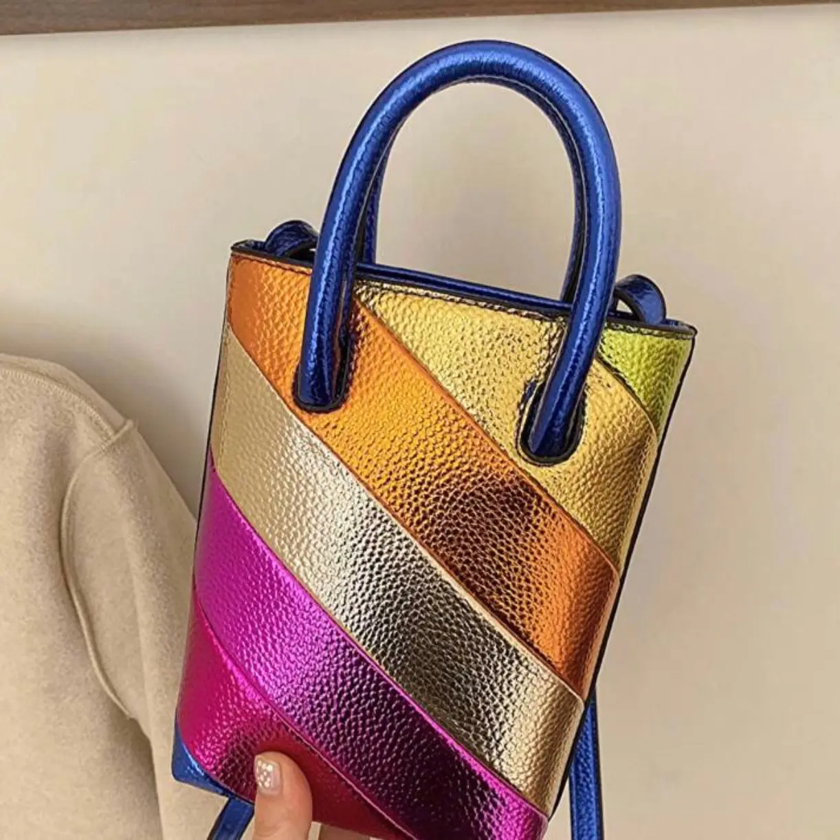 Vibrant color purse Striped PU Leather Striped