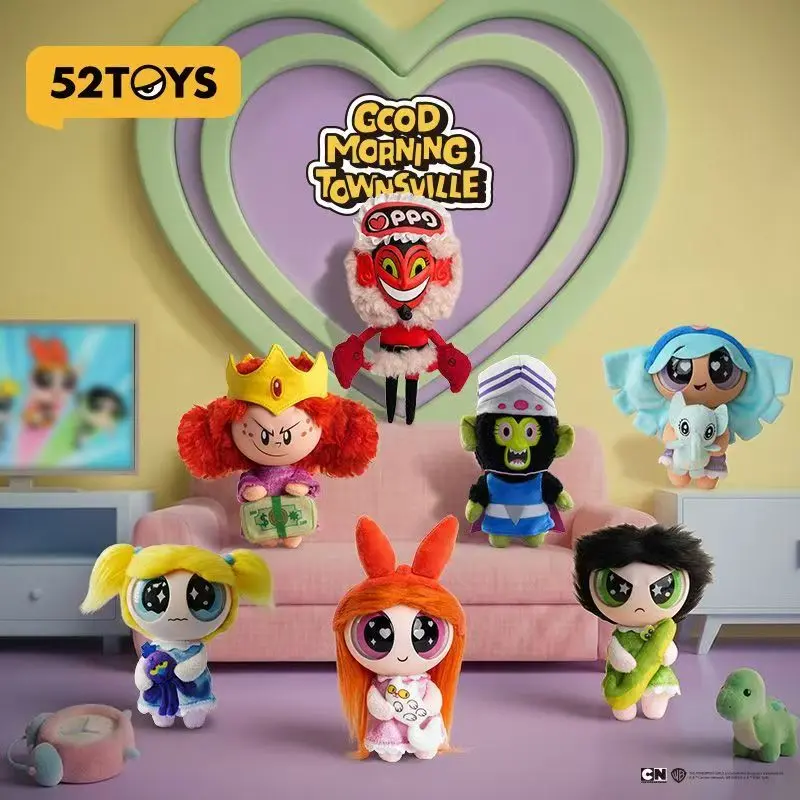 52TOYS The Powerpuff Girls Good Morning Townsville Surprise Blind Box Plush Charm Bag Pendant Collectible Toy Gift