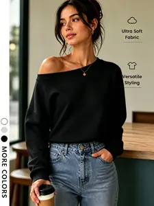 Casual Off Shoulder Crop Sweatshirt, Soft Stretchy Lady Loungewear Fit for Women Summer