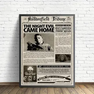 1pc Michael Myers Halloween Iconic Horror Movie Poster - Vintage Newspaper Style Frameless Canvas Print, Michael Myers Face & Name Wall Art for Home, Office, Dorm Decor - Unframed Iconic Character Gift for Fans