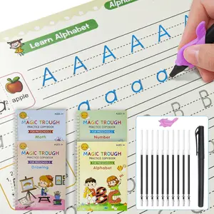 4 PCS Magic Practice Copybooks for Kids Ages 3-8, Reusable Handwriting Workbooks with Disappearing Ink Pens – Includes Alphabet, Numbers, Math & More, Plus 1 Pen, 1 Pen Grip & 10 Refills
