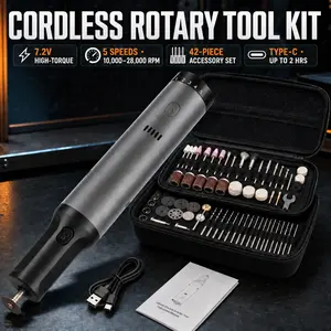 【DealsForYouDays】CCIUY 7.2V Brushless Cordless Rotary Tool Kit, 28000 RPM with Revostor Hub, 42 Accessories, Multi-Speed Portable Lightweight Drill Bits, Advanced Cooling System, User Manual for 3D Printer Maintenance, Carving, Compact And Comfortable Des