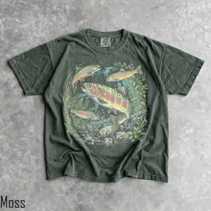 90s River Wildlife T-Shirt - Men & Women's Unisex Graphic Tee - Vintage Rainbow Trout Tee - Fishing Shirts - Retro Fish Shirt - Nature Top