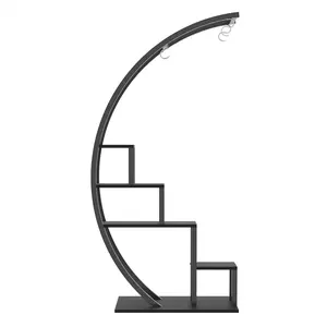 Plant Stand Indoor Outdoor, 5 Tier Heavy Duty Metal Plant Shelf, 56" Tall Plants Holder with Plants Hanger for Multiple Flower Planters, Corner Flower Display Rack for Living Room, Garden, Balcony