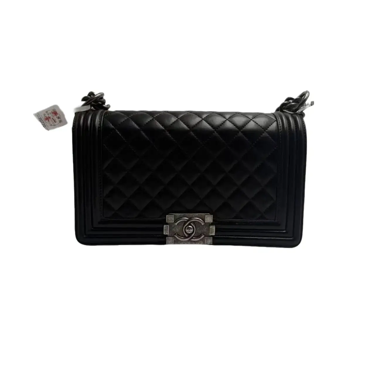 Pre-owned CHANEL hz8 Black and Silver Calfskin Medium Le Boy Crossbody Bag 70770