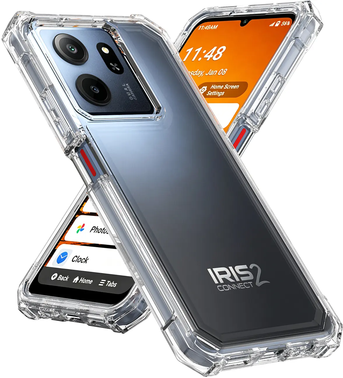 Nakedcellphone See-Thru Series for Consumer Cellular Iris Connect 2 Phone Case, Shock Absorbing Hybrid TPU Cover - Transparent Clear (also fits SpeakEasy Smart)