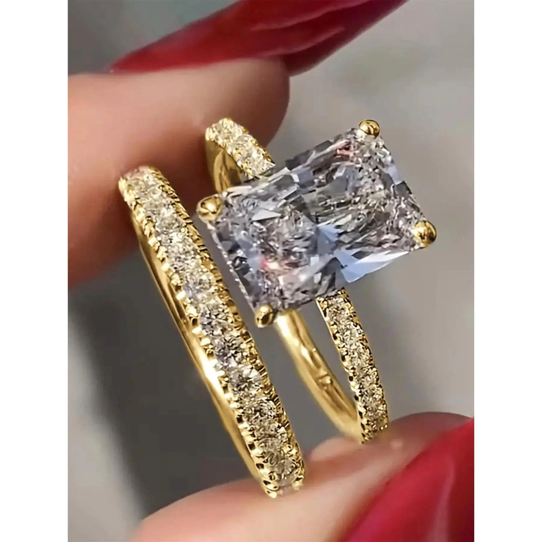 Women's Silver Square Ring - Simple Solid Rhinestone Decorated, Sizes 5-12, Elegant All-Match Costume Jewelry for Promise Ring Gifting & Birthday Gift Ideas, Rings For Women, Engagement