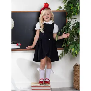 Navy Tulip Hem Girls Uniform Dress by Kids Couture