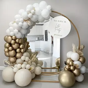 White Sand & Gold Balloon Garland Arch Kit - Nude White & Metallic Gold Balloons for Boho Wedding, Baby Shower, Bridal Party Decorations - Includes Backdrop & Arch Supplies for Engagement, Anniversary, Birthday