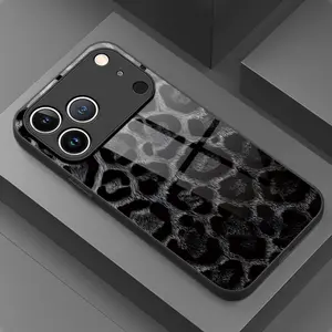 Phone Case: 1 Black and White Leopard Print Plush Pattern Tempered Glass Phone Case for iPhone 17/16/15/14/13/12/11Pro Max, Fashion Protective Case, Premium