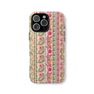 Paisley Stripe Smartphone Case, Artsy Boho Floral Cellphone Shell, Handheld Phone Accessories for iPhone 17 Pro Max, 16 Plus, 15