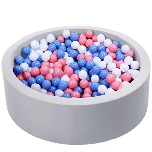 Soft Grey Ball Pit for Kids with 100 Pink, White, and Blue Balls - Ideal for Indoor Fun and Sensory Play