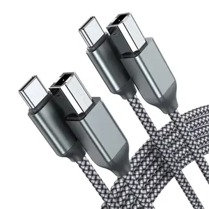 USB B to USB C Printer , (6.6ft 2-Pack) Nylon Braided USB B to C Cord, USB C MIDI  Compatible with MacBook Pro, , Epson, , Brother, Yamaha Piano Keyboard, DAC, DJ Controller