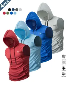 Men's Solid Color Hooded Sports Tank Top, Breathable Quick Drying Hooded Sleeveless Top for Gym Workout Running Cycling, Casual Sportswear for Outdoor Activities, Athletic Sports Clothing, Athletic Fashion Activewear