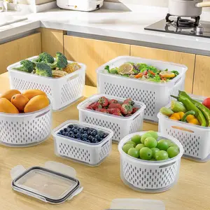 5 PCS Large Fridge Fruit Storage Containers - LeakproofKitchen Preserving Containers with Removable Colander,Dishwasher & Microwave Safe for Keeping Fruits,Vegetables, Meat Fresh Longer