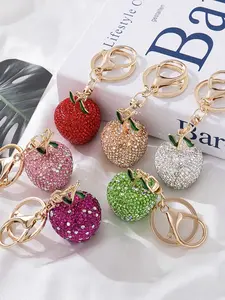 Bling Glitter Rhinestone Ceramic Apple Key Chain Sparkly DIY Accessories, Car Bag Hanging Ornament, Cute Gift Accessory