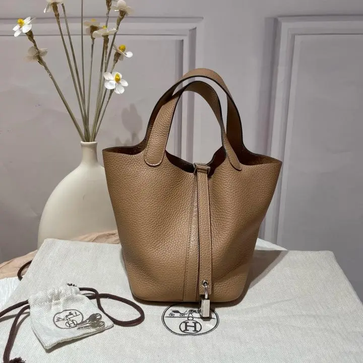 Pre-owned Hermès Picotin Lock 18 Pocket Two Tone Biscuit Brown Palladium U Stamp Bag ZX002