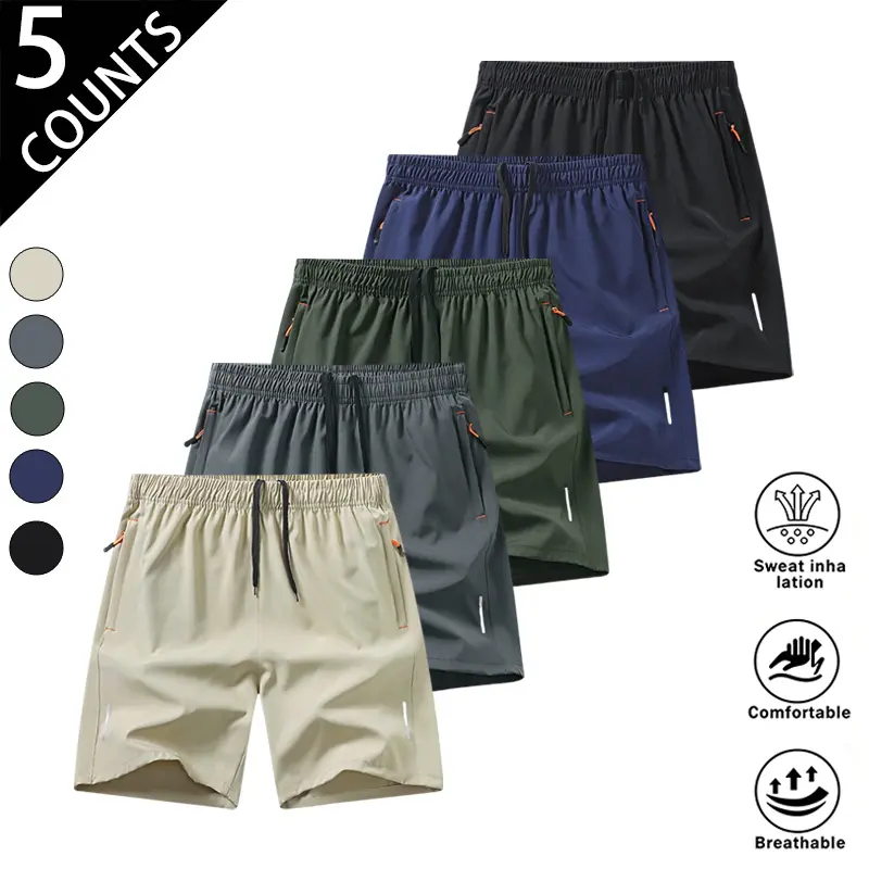 5-Pack Men’s Quick-Dry Athletic Shorts, Elastic Waist with Drawstring, Zipper Pockets, Lightweight Workout Running Shorts for Sports & Casual Wear, Gym Shorts, Basic tiktokshopspringglowup