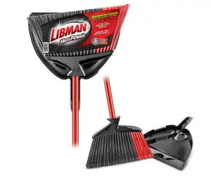 Libman High Power 13.75 in. Steel Handel Broom with Dustpan - High-Quality Material for Effective Sweeping and Dust Collection, Steel, Polypropylene, PET