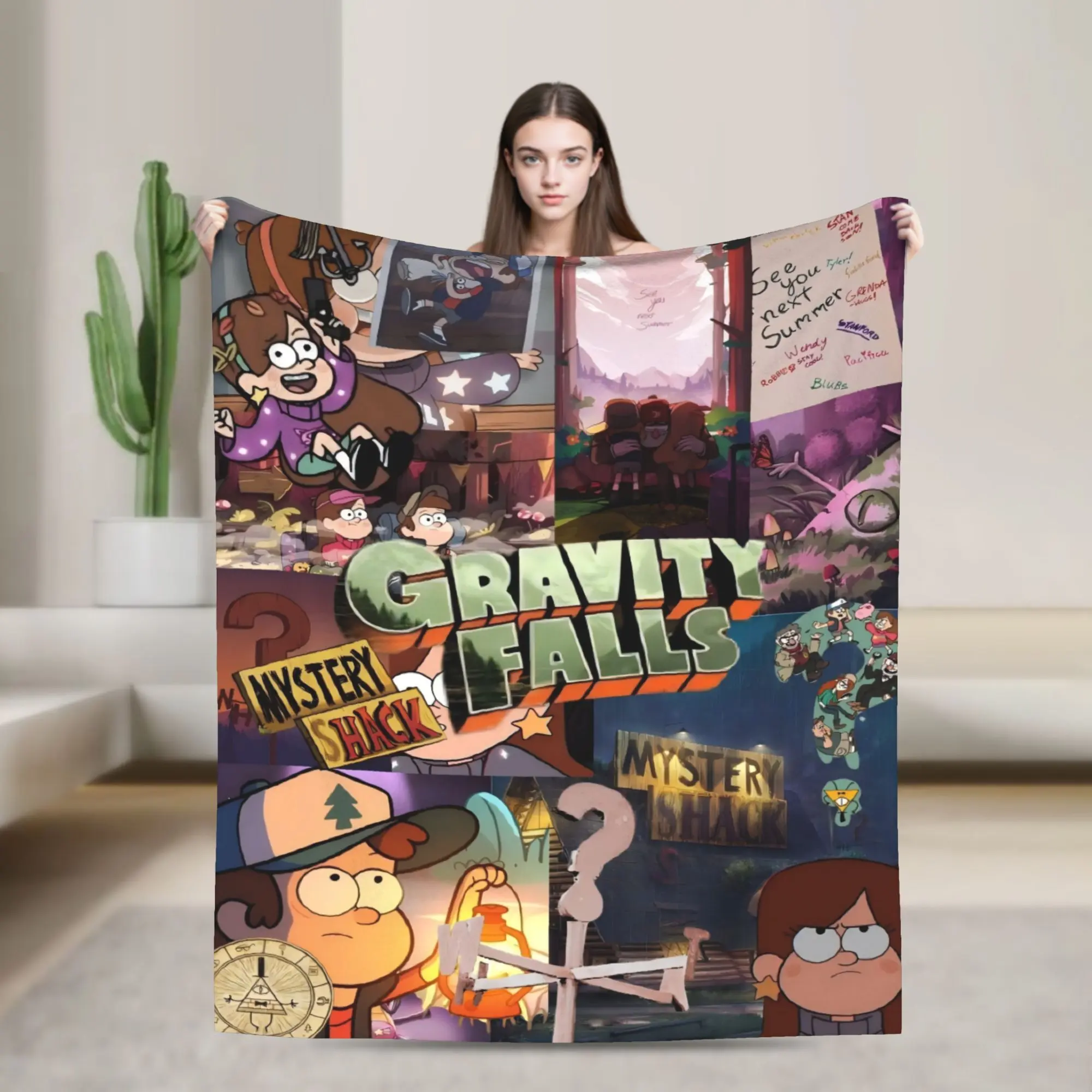 Gravity Falls Mystery & Gravity Falls Themed Blanket - Soft Flannel All-Season Cozy Throw with Mabel, Dipper, Wendy, Candy, and Gravity Falls Characters - Machine, Home Decor, Travel, Or Gift For Fans - Durable & Easy-care, Blanket For Bed
