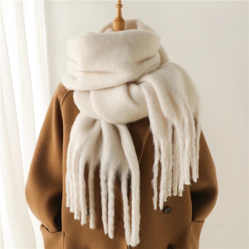 Winter Scarf for Women Containing Cashmere Warm Solid Pashmina Blanket Wraps Female Thick Soft Bufanda Big Tassel Shawl Long Poncho Echarpe