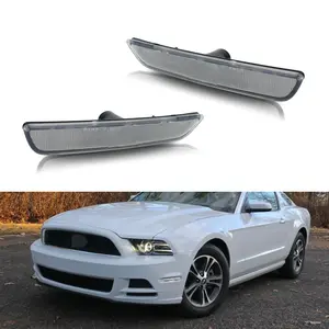 2pcs Front Side Marker lamps Lights Covers Housing For 2010 2011 2012 2013 2014 Ford Mustang, Clear Lens , Replace OEM # AR3Z-15A201-A, AR3Z-15A201-B, FO2551144