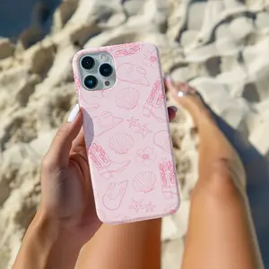 Pink Coastal Cowgirl Phone Case, Western Cowboy Boot Seashell Pattern, Gift for her, Summer Vibes