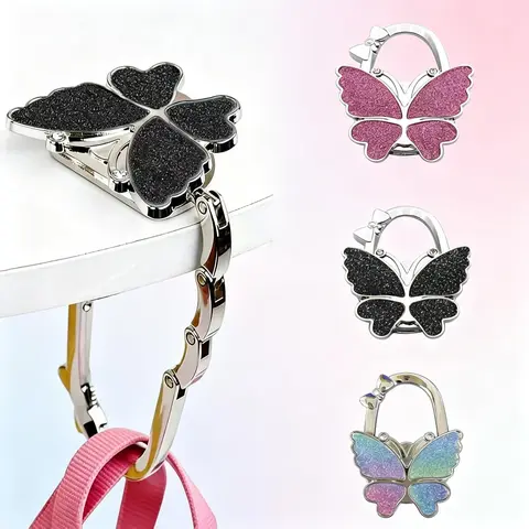 Butterfly 1-Piece Matte Black Foldable Table Hanger - Handbag Hook Holder, Lightweight Non-Slip Stand, Compact Minimalist Accessory for Home, Office to Organize Table Space, Table Hangar