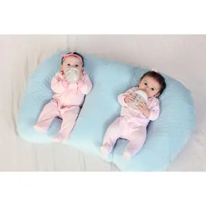 Twin Pillow Blue - No Foam Support for Breastfeeding Bottlefeeding Tummy Time Reflux and Pregnancy Ultimate Twin Baby Gear