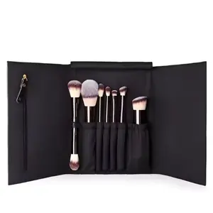 7-Piece Hourglass Makeup Brush Kit - Professional Face Tools with Gentle Bristles, Blending Foundation for Flawless Finish, Travel Cosmetic Bag