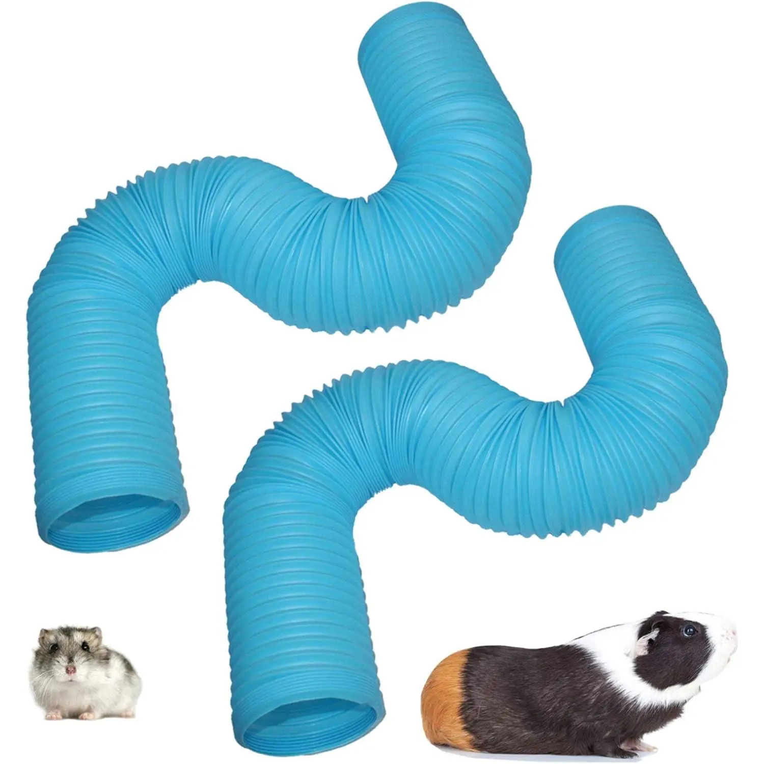 Hamster Fun Tunnels Pet Mouse Plastic Tube Toys Small Animal Foldable Exercising Training Hideout Tunnels for Guinea Pigs,Gerbils,Rats,Mice,Ferrets and Other Small Animals(2 PCS Blue)