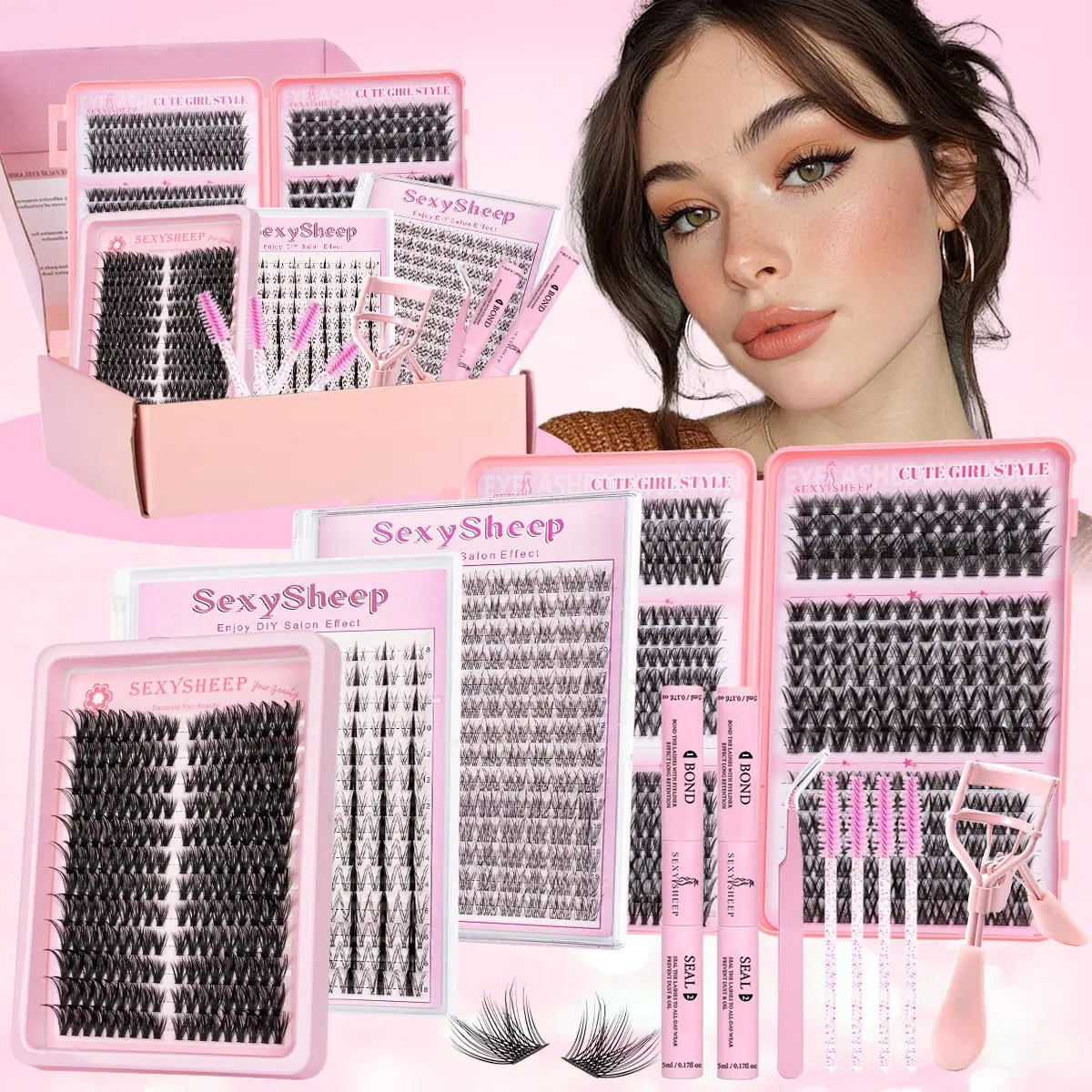 9 Styles Lash Clusters Kit, Mixed Length Individual DIY Eyelash Extensions Kit, Individual Lash Extension, False Eyelashes with Tweezers, 2Pcs Eyelash Bond Glue, Remover, Brush, Eyelash curler, Professional Eye Makeup Accessories for Women