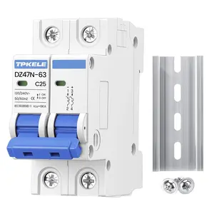 25A 2 Pole AC Miniature Circuit Breaker, 120V/240V DIN Rail Mount MCB with Thermal Magnetic Trip Protection, Solar AC Disconnect Switch for PV Systems