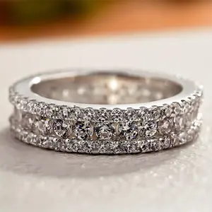 Effinny Round Cut 2.0ct Sparkle 3 Row Design Women's Engagement Ring,5A Cubic Zirconia Stackable Ring In Sterling Silver Outdoorfun