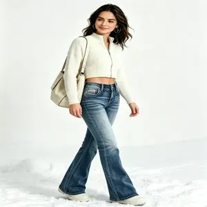 Women's Trendy Stretchy Flare Jeans Mid Waist Curvy Denim Pants Tummy Control Bootcut Jeans for Women Comfortable & Versatile
