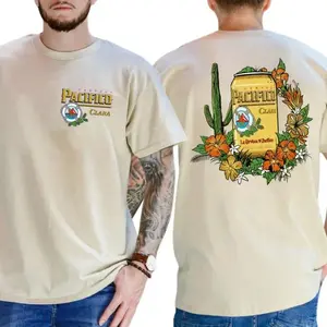 Pacifico Clara Beer T-Shirt – Floral Cactus Design with Yellow Can, Tropical Black Tee for Beach Lovers & Beer Fans, Unisex Top, Cotton Casual Tee