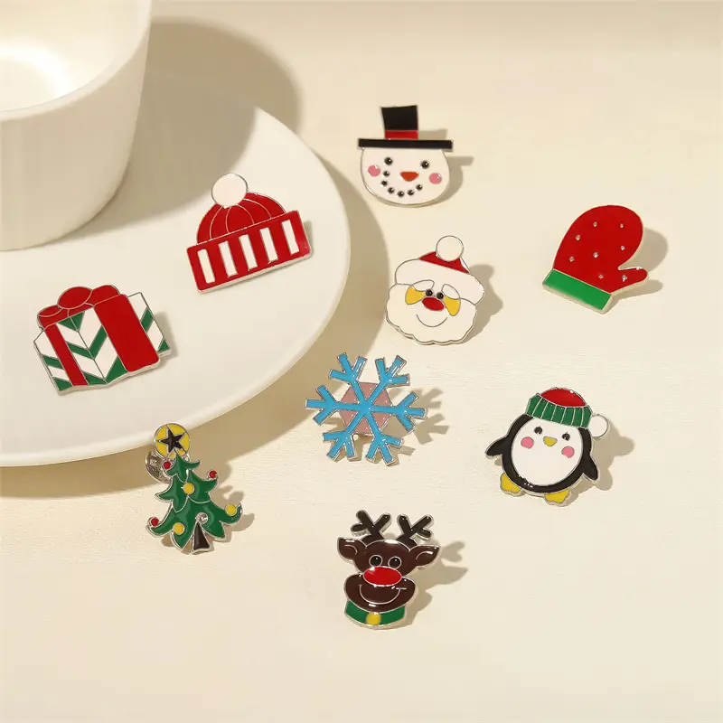 4-9 Pcs Christmas Brooch Set For Women Santa Claus Xmas Tree Snowflake Elk Shiny Crystal Zircon Enamel Badge Pins Festival Gifts