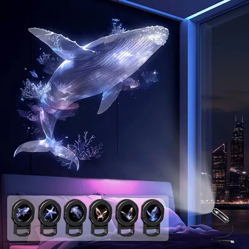 Creative Dreamy Pattern USB Projection Lamp, Portable Clear LED Atmosphere Decor Night Light, Whale Butterfly Jellyfish Starfish Patterns, Unique Projection Patterns, Led Lights, Creative Led Lighting