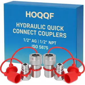 2Sets 1/2'' Ag Hydraulic Quick Connect Couplers with Dust Caps, ISO 5675 Poppet Style, 1/2" NPT