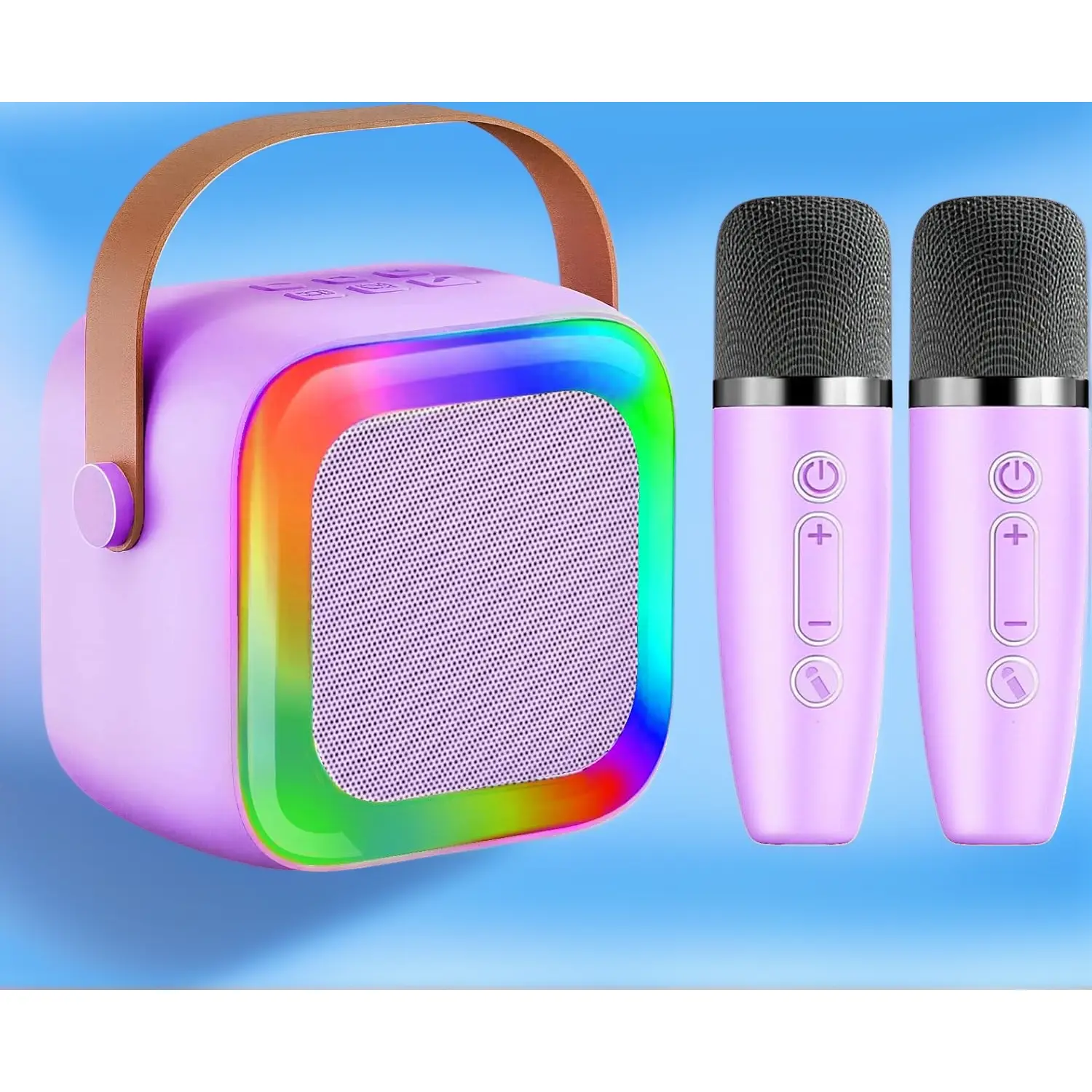 Portable Mini Kids' Karaoke Machine with 2 Wireless Mics, LED Lights - Kids' Audio Player for Party Use, Ideal Gifts for 4-12 Years Old Boys & Girls (Purple)