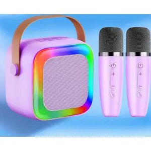 Mini Karaoke Machine for Kids, Teens & Adults – Portable Player with 2 Wireless Mics & LED Lights, Perfect Party Toy for Home, Gifts for 4-12+ Year Old Girls Boys (Purple)