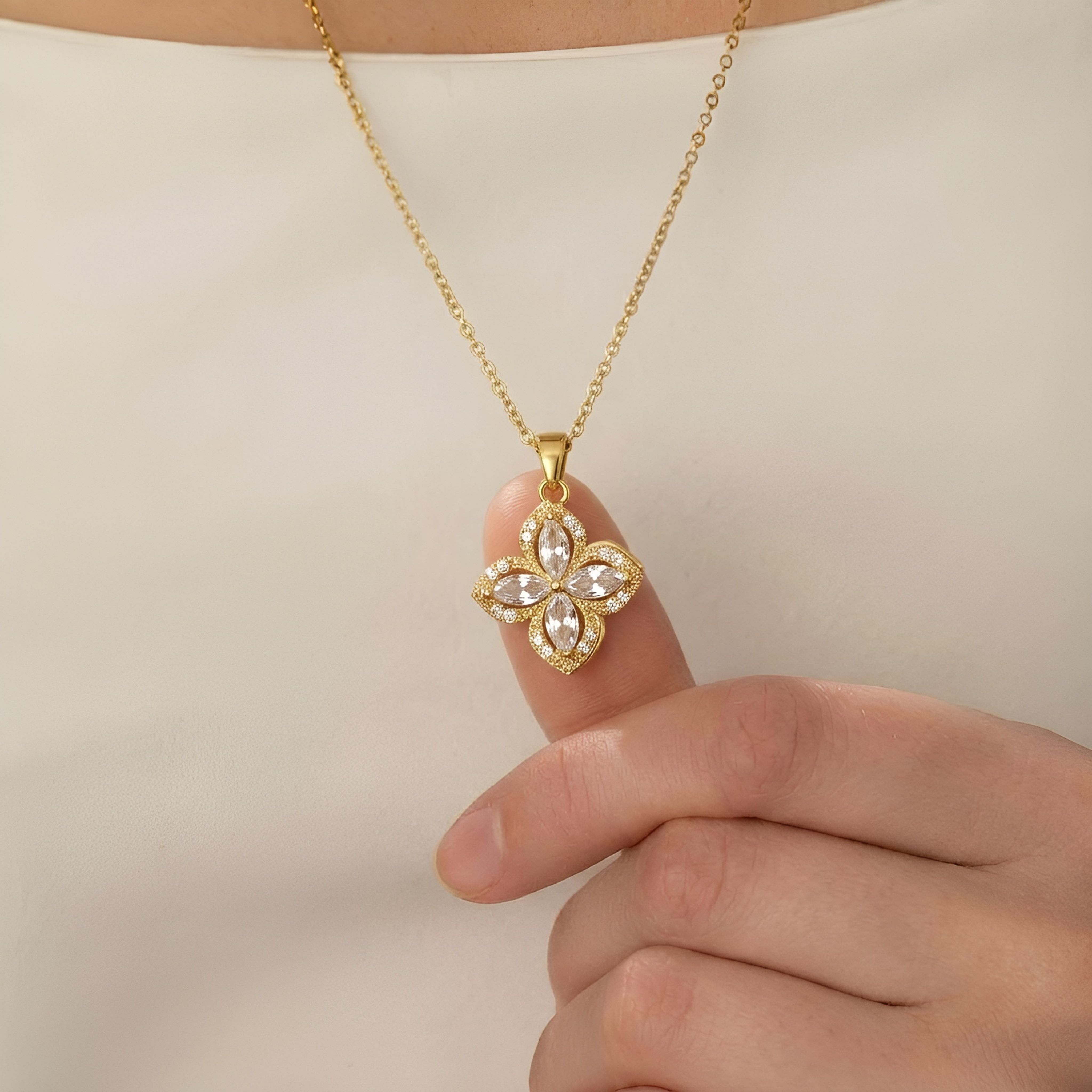 14K Gold Plated Four Leaf Clover Choker, Colorful CZ Lucky Pendant, Hypoallergenic Sterling Silver, 18"+2" Adjustable Necklace for Women Gift 14K Gold Plated Four Leaf Clover Choker, Colorful CZ Lucky Pendant, Hypoallergenic Sterling Silver, 18"+2" Adjustable Necklace for Women Gift