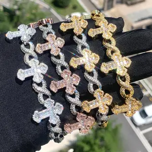 [ICE HUE]18K Gold Vacuum Plated Copper with 5A+ Sri Lanka Zircon Eyes&Cross Bracelet Miami Italy Mexico & Micro Inspired for Women & Men Luxury Jewelry,Daily Wear,Casual Fashion,Gift Idea,Chicano,Classic,Hip Hop,Simple,Sporty Style